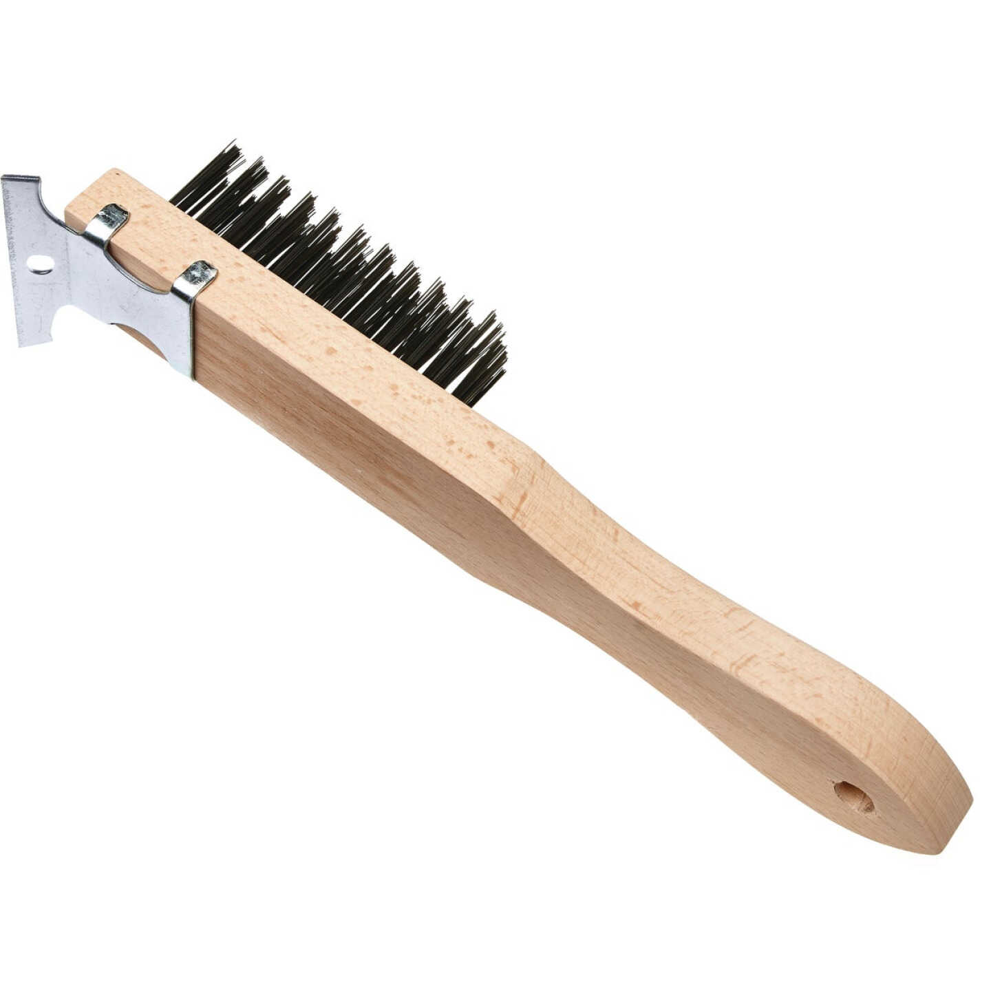 Best Look Straight Wood Handle Wire Brush with Scraper Image 1